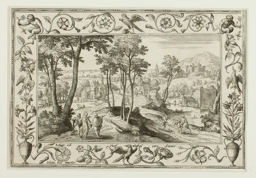 The Journey to Emmaus, from Landscapes with Old and New Testament Scenes and Hunting Scenes by Adriaen Collaert, print, 1584