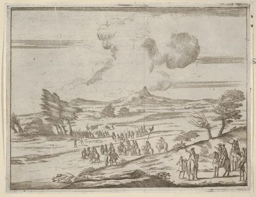 Following Francesco I d'Este's Example, His Troops Safely Pass Torrents During Extreme Weather, from "L'Idea di un Principe ed Eroe Cristiano in Francesco I d'Este, di Modena e Reggio Duca VIII [...]" by Bartolomeo Fenice, print, 1659