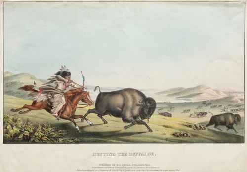 Hunting the Buffalo by E. C. Biddle, print, 1837