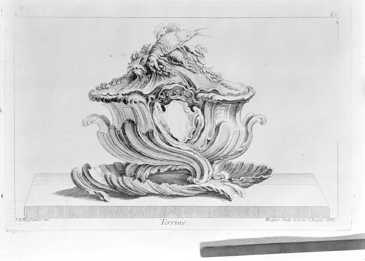 Design for a Surtout and a Tureen by Juste Aurèle Meissonnier, print, 1746