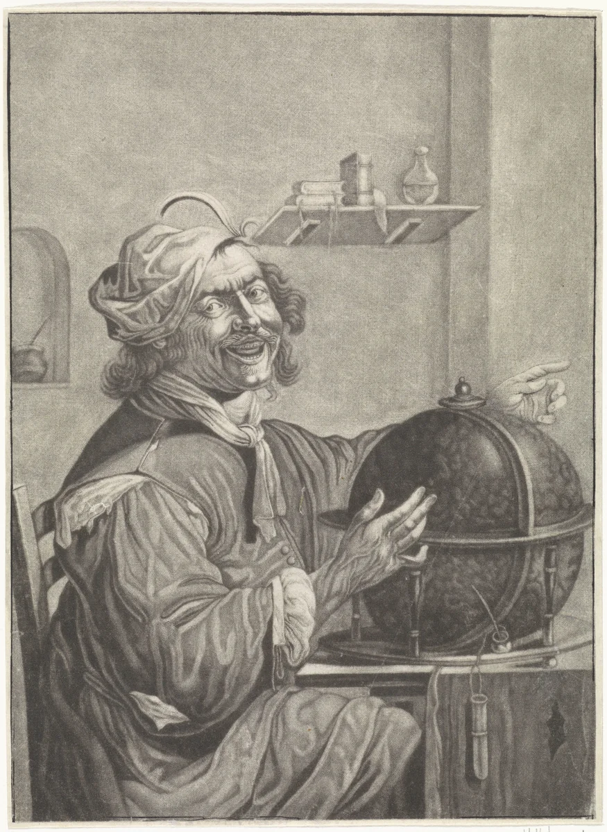 Democritus lacht by anonymous, print, 1661-1726