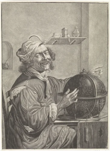 Democritus lacht by anonymous, print, 1661-1726