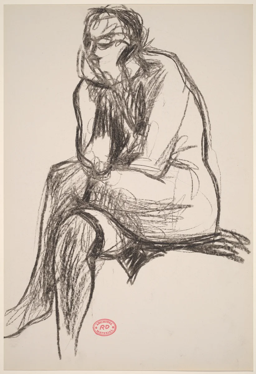 Untitled [seated nude crossing her legs and resting her chin on her right hand] by Richard Diebenkorn, drawing, 1955-1967