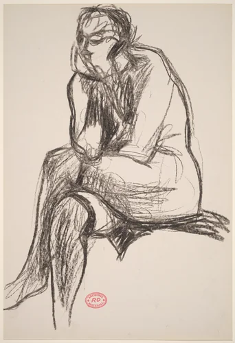 Untitled [seated nude crossing her legs and resting her chin on her right hand] by Richard Diebenkorn, drawing, 1955-1967