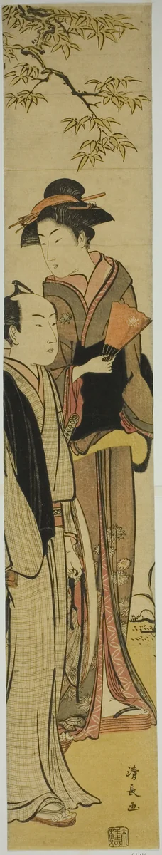 Couple Under a Tree by Torii Kiyonaga (鳥居清長), print, 1776-1786