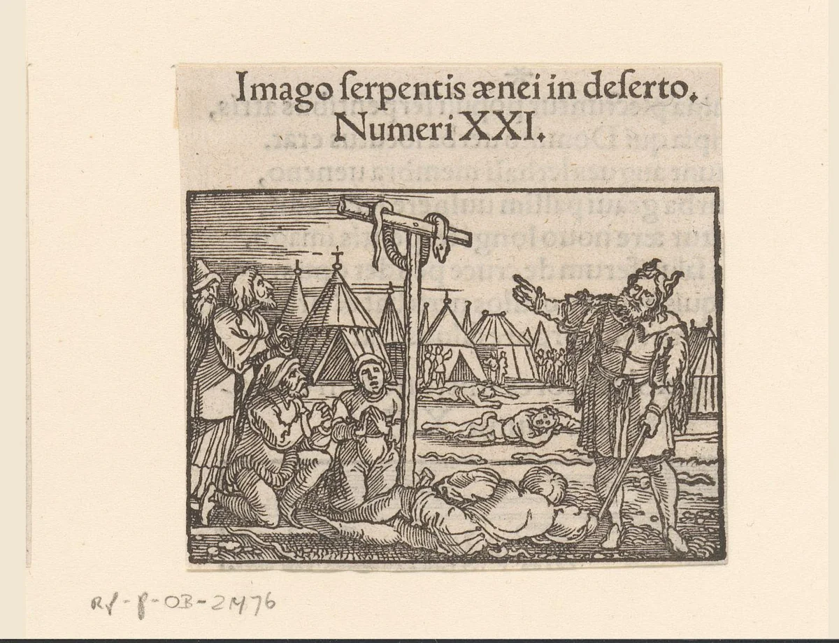 Mozes en de koperen slang by anonymous, print, 1530-1533