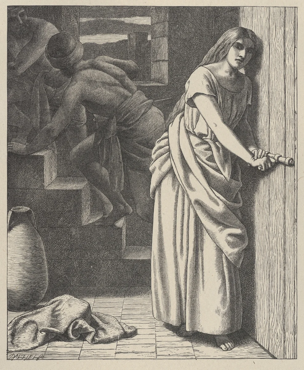 Rahab and the Spies, from "Dalziels' Bible Gallery" by Frederick Richard Pickersgill, print, 1865-1881
