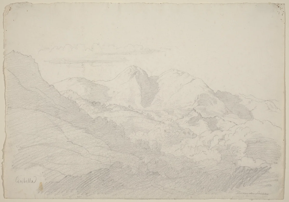 The Sabine Hills and Rocca Santo Stefano Seen from Civitella by Ludwig Richter, drawing, 1824