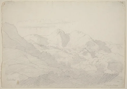 The Sabine Hills and Rocca Santo Stefano Seen from Civitella by Ludwig Richter, drawing, 1824