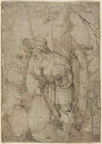 Old Man Standing under Tree by Sebald Beham, drawing, 1520