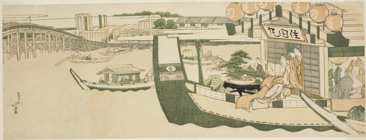 Boating parties on the Sumida River by Katsushika Hokusai (葛飾 北斎), print, 1795-1815