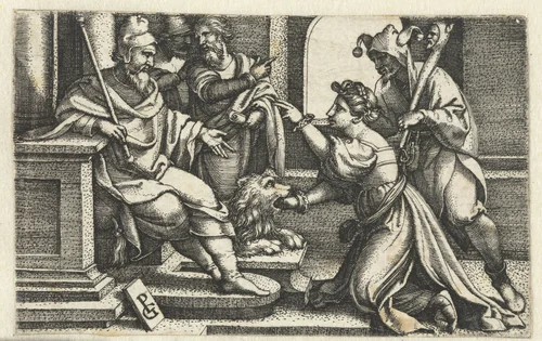 Vrouw verklaart onder ede haar onschuld by Unknown, print, 1533-1534