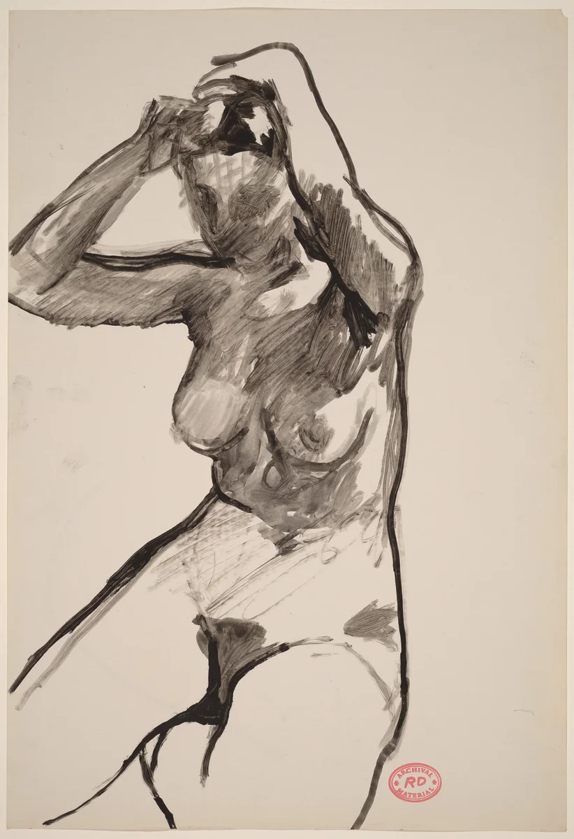 Untitled [seated nude adjusting her hair] [recto] by Richard Diebenkorn, drawing, 1955-1967