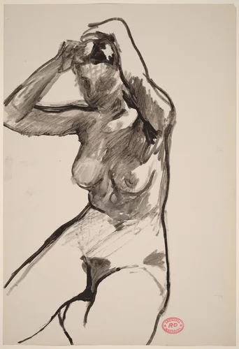 Untitled [seated nude adjusting her hair] [recto] by Richard Diebenkorn, drawing, 1955-1967