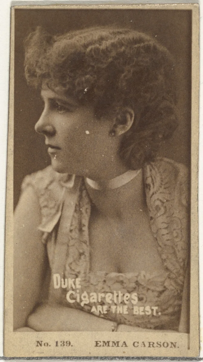 Card Number 139, Emma Carson, from the Actors and Actresses series (N145-6) issued by Duke Sons & Co. to promote Duke Cigarettes by W. Duke, Sons & Co., photograph, 1880-1889