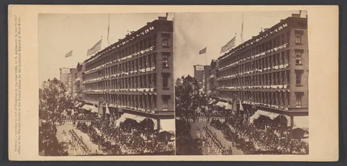 The Embassy Leave the Metropolitan for the City Hall, the Seventh Regiment Form a Hollow Square With the Carriages of the Embassy in the Middle by Edward Anthony, photograph, 1860