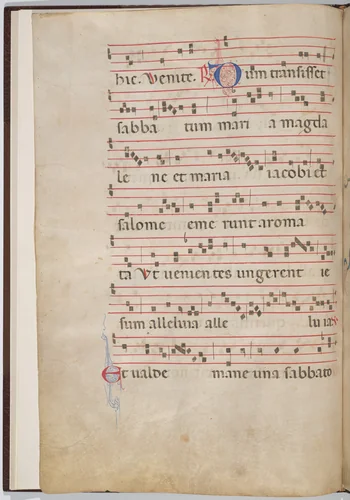 Leaf 2 from an antiphonal fragment (verso) by Italian 13th Century, drawing, 1270-1280