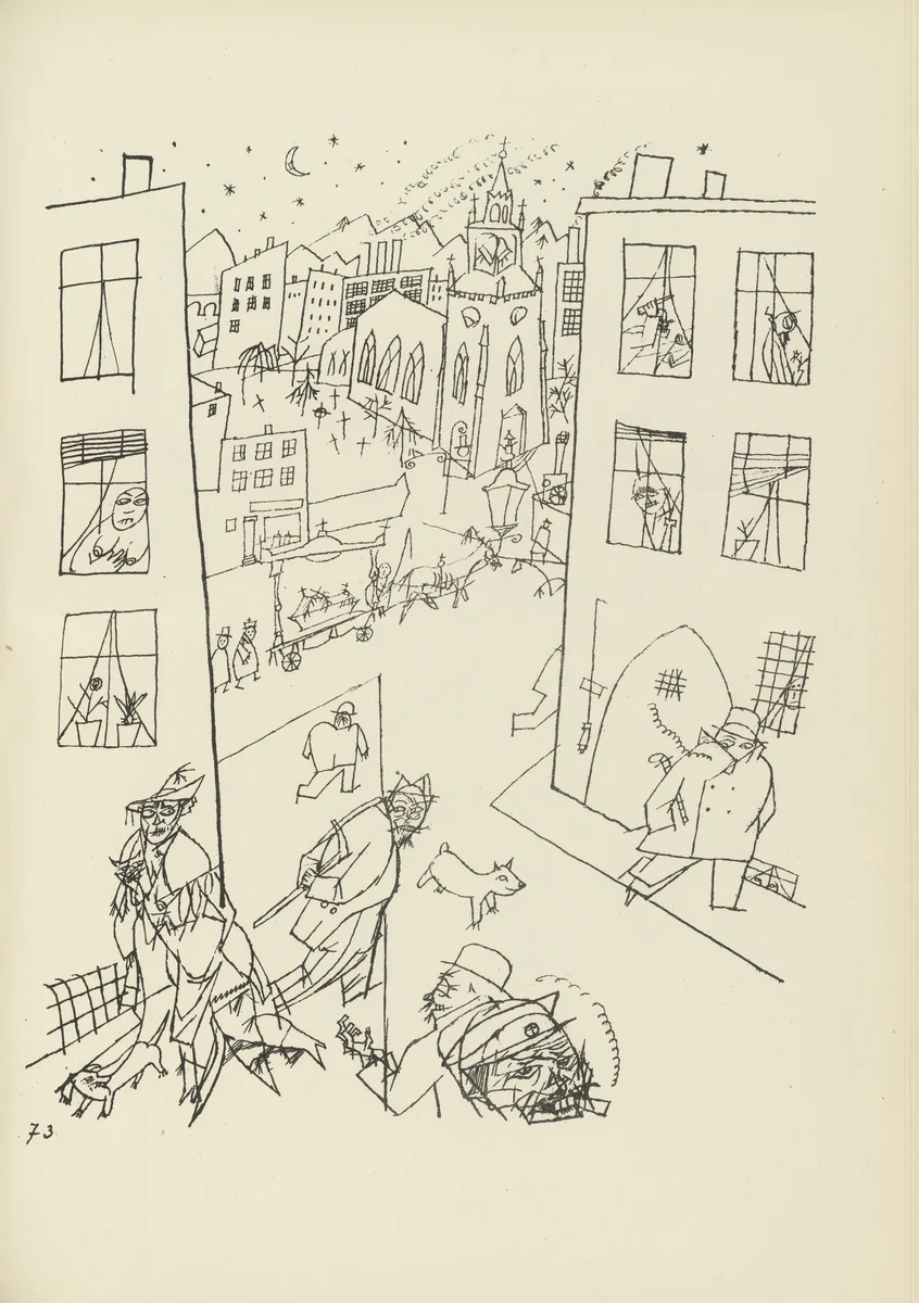 Vorstadt (plate, folio 89) from Ecce Homo by George Grosz, illustrated book, 1922
