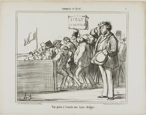 Entrance to the public baths at Deligny, plate 3 from Croquis D'été by Honoré-Victorin Daumier, print, 1859