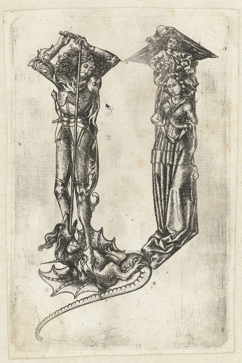 De letter Y met Sint Joris en de draak by Meester E.S., print, 1466-1467