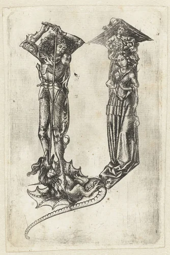 De letter Y met Sint Joris en de draak by Meester E.S., print, 1466-1467