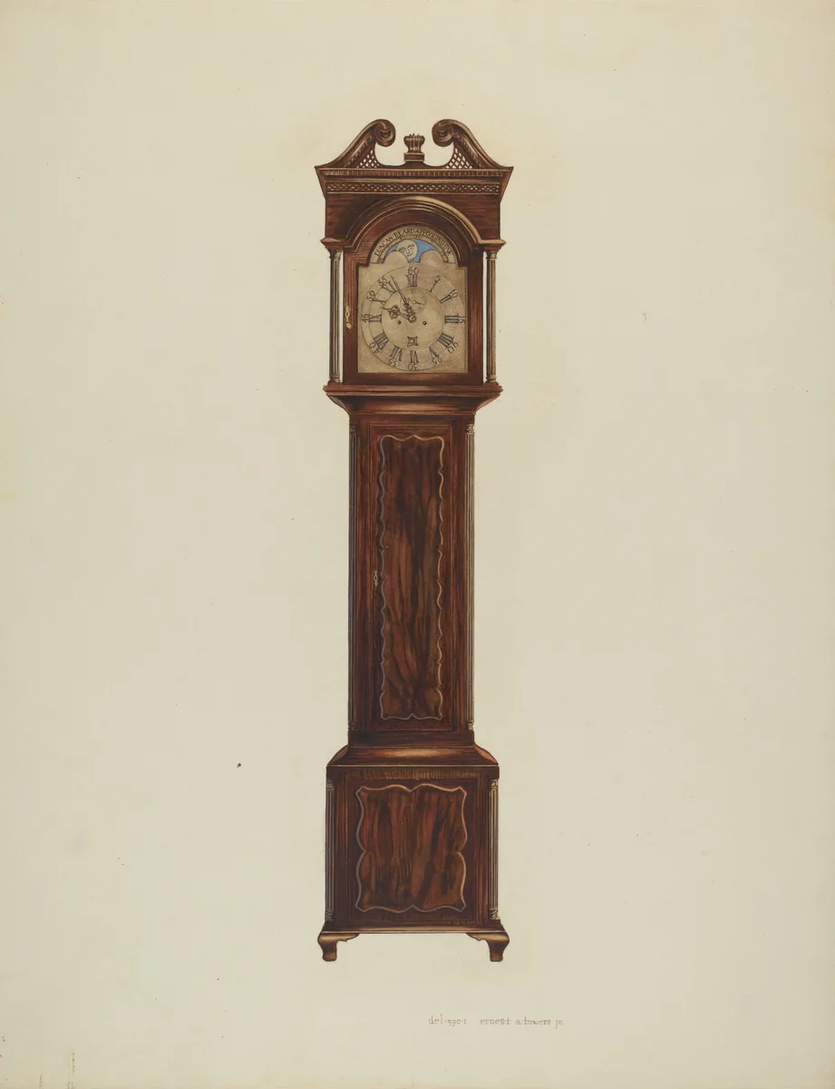 Duncan Beard Grandfather Clock by Ernest A. Towers, Jr., index of american design, 1939