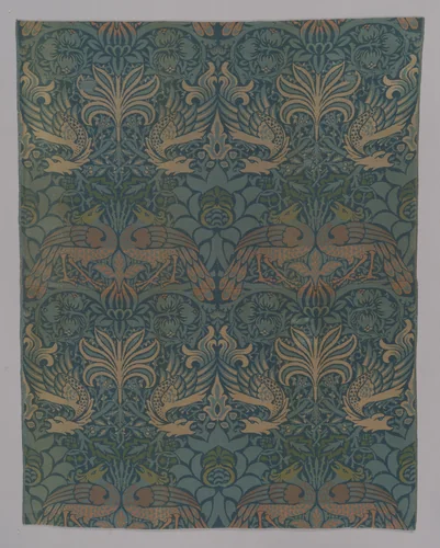 Peacock and Dragon by William Morris, textile, 1878