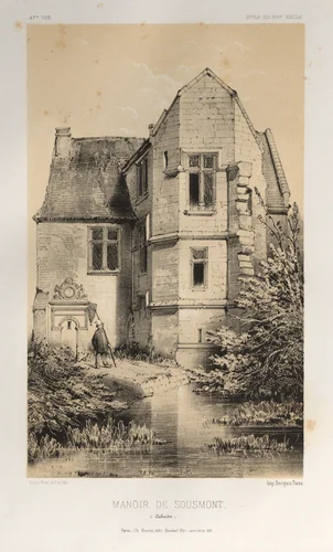 Architecture Pittoresque ou Monuments des XVeme. Et XVIeme. Siecles: Chateaux de France des XV et XVI Siecles: Pl. 47, Manoir De Sousmont (Calvados) by Victor Petit, print, 1860