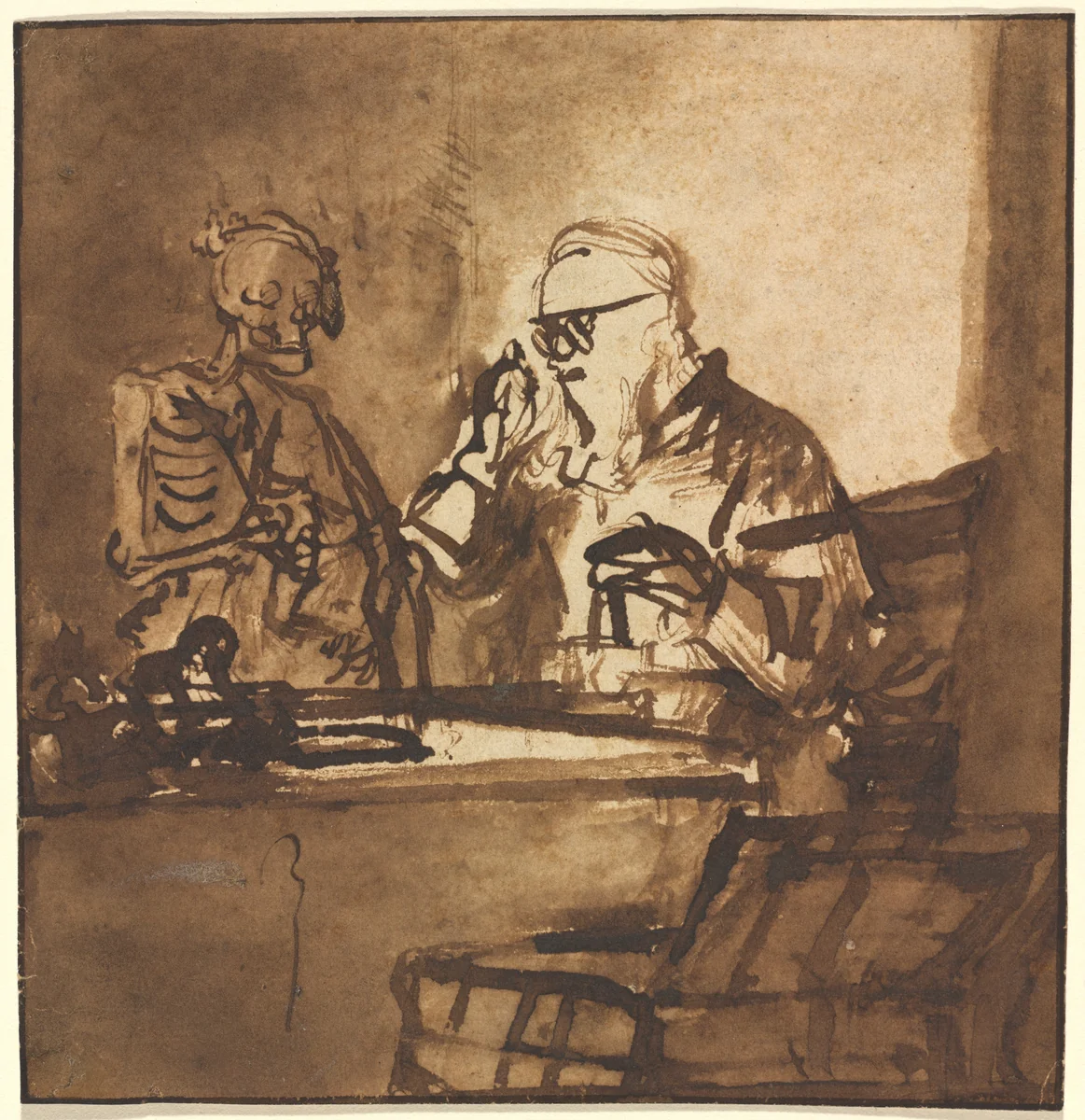 Death and the Miser by Nicolaes Maes, drawing, 1650-1655