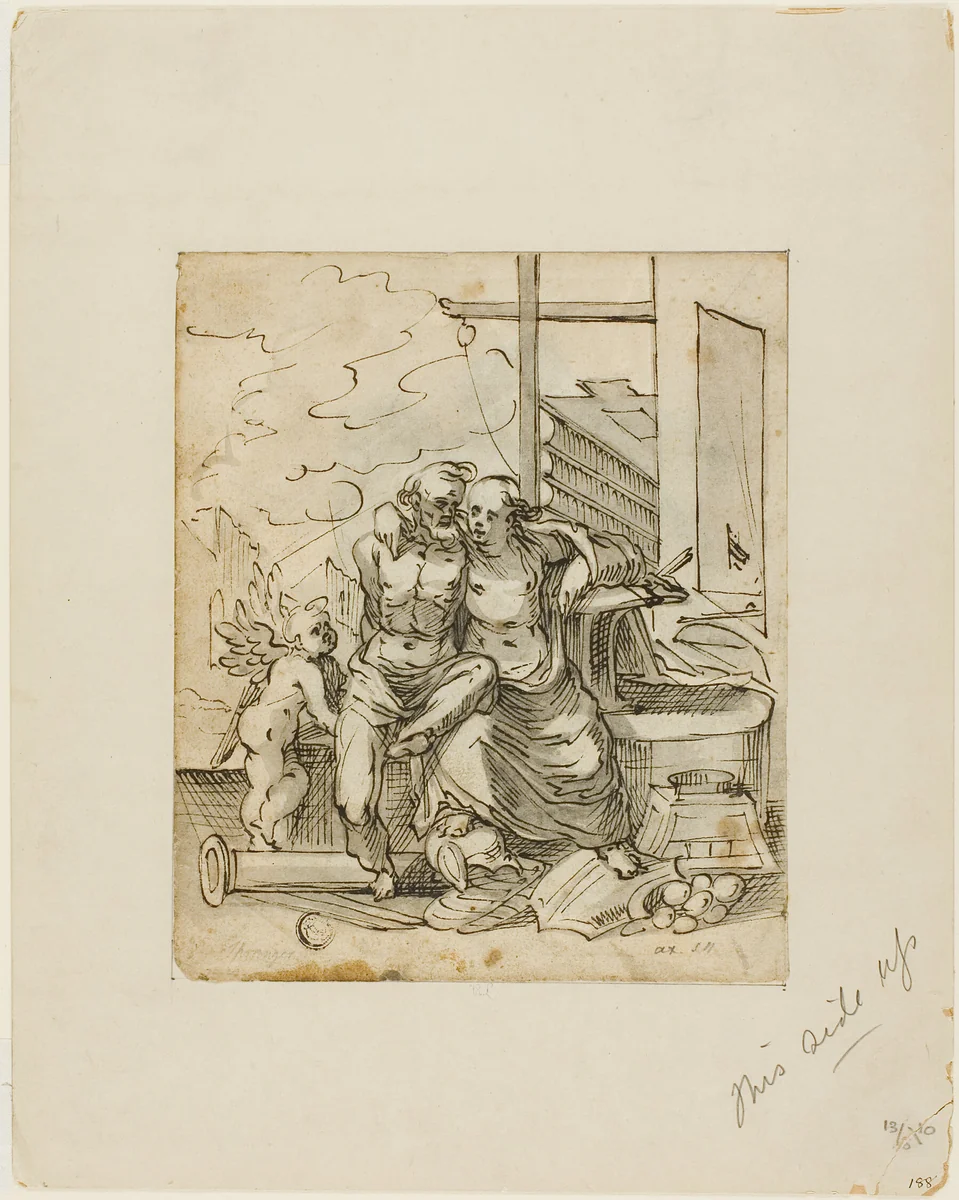 Venus in Vulcan's Forge (recto); Geometry (verso) by Hermann Weyer
Bartholomaeus Spranger, drawing, 1500-1599