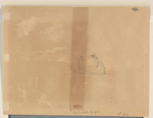 Liggende vrouw en hond by Jacques Raymond Brascassat, drawing, 1860