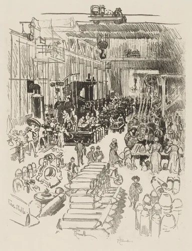 English War Work: Finishing Shells by Joseph Pennell, print, 1916