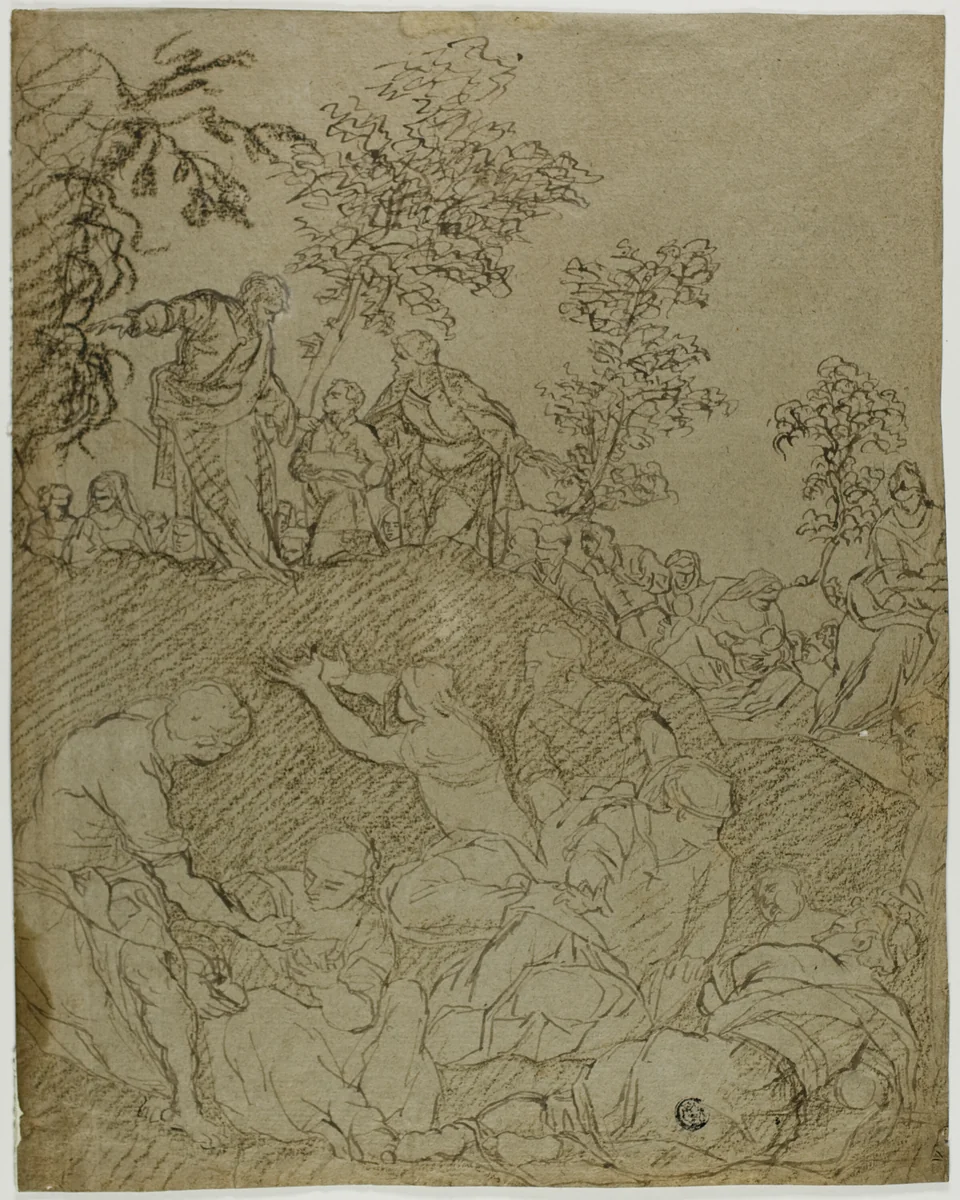 Miracle of the Loaves and Fishes by Pedro Mena y Medrano, drawing, 1648-1688