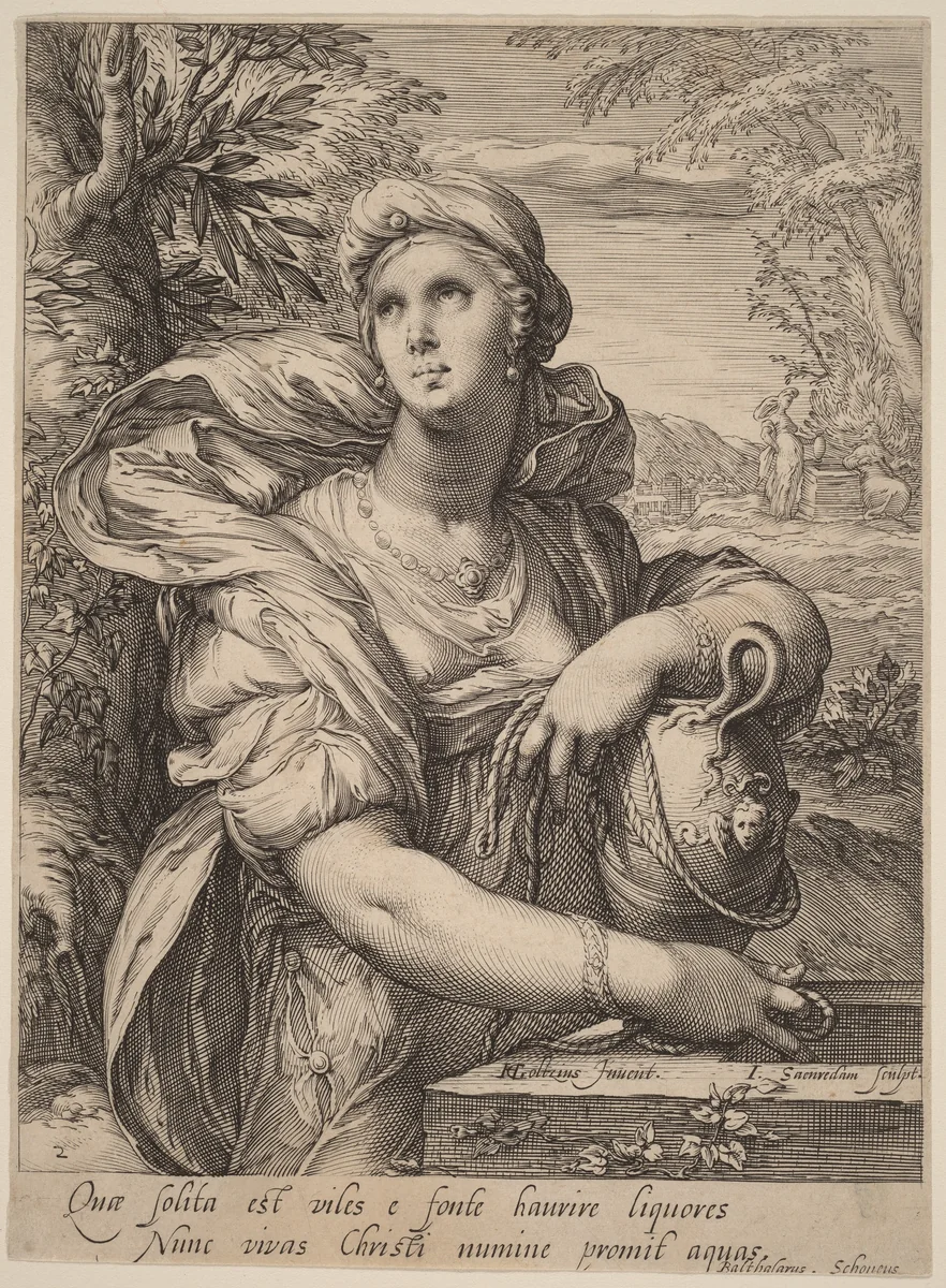 Samarian Woman at the Well by Jan Pietersz Saenredam; Hendrick Goltzius, print, 1580-1607