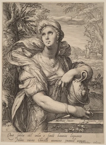 Samarian Woman at the Well by Jan Pietersz Saenredam; Hendrick Goltzius, print, 1580-1607