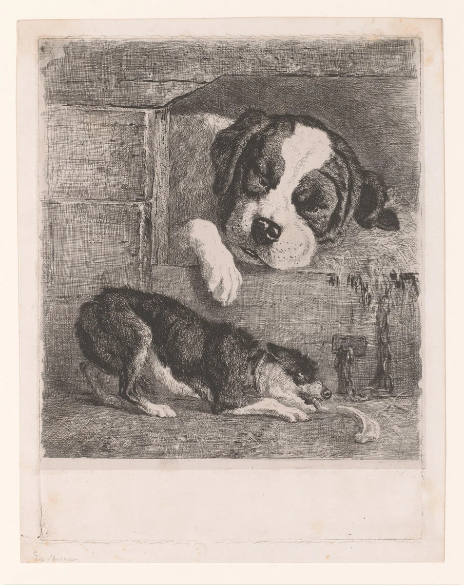Twee honden by Charles Verlat, print, 1834-1890