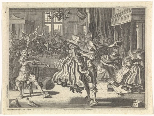 Dansend gezelschap in een herberg by Cornelis van Kittensteyn, print, 1629