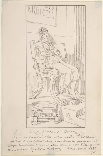 Vestal Maiden Asleep in a Chair by Louis-Hector Leroux, drawing, 1879