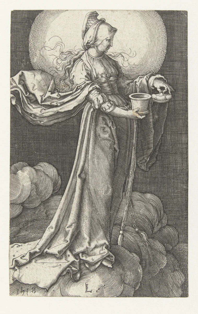Maria Magdalena in de wolken by Unknown, print, 1581-1628