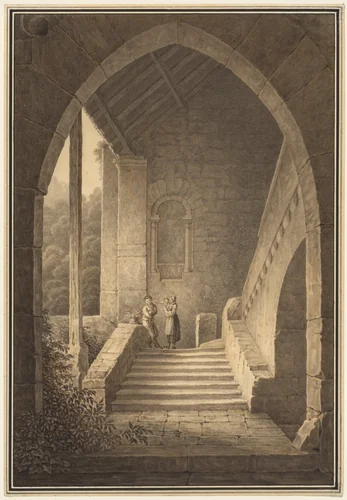 Outer Staircase of a Gothic Ruin by Domenico Quaglio, drawing, 1830