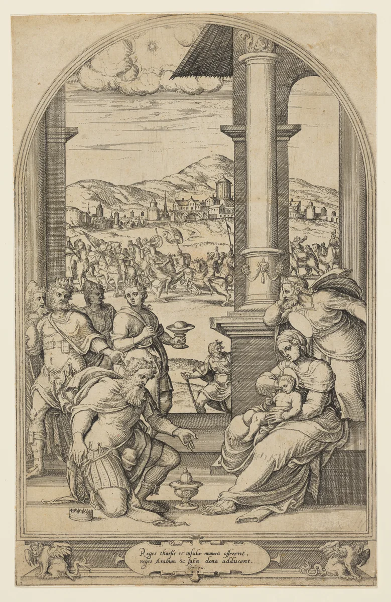 The Adoration of the Magi by Crispijn van den Broeck, print, 1540-1590