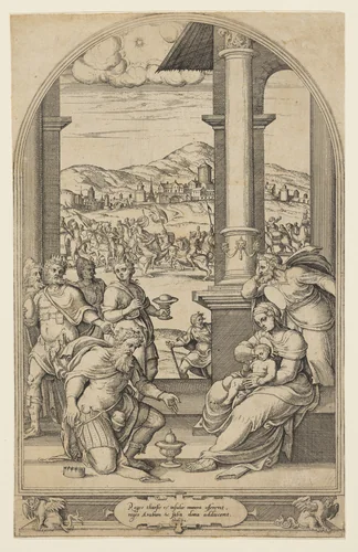 The Adoration of the Magi by Crispijn van den Broeck, print, 1540-1590