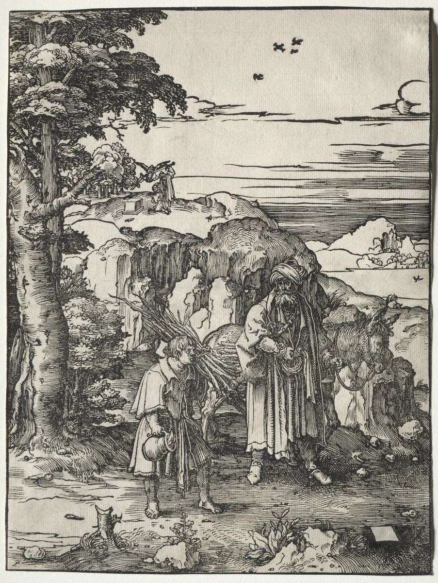 Abraham Going to Sacrifice Isaac by Lucas van Leyden, print, 1517-1519
