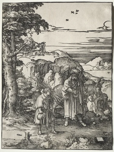Abraham Going to Sacrifice Isaac by Lucas van Leyden, print, 1517-1519