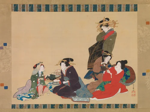 Five Beauties by Teisai Hokuba (蹄斎北馬), painting, 1840