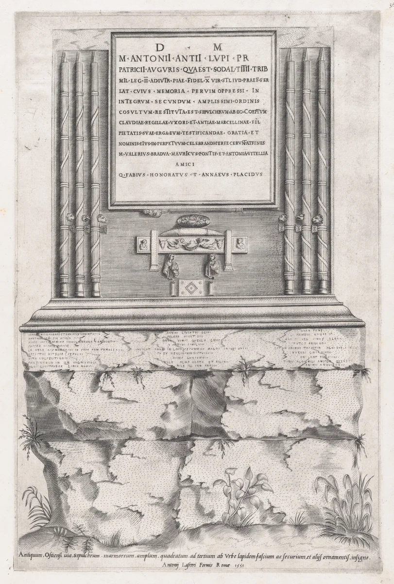 Sepulchre of Lupus, from "Speculum Romanae Magnificentiae" by anonymous, print, 1551