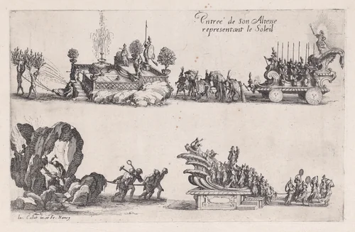 Entrée du duc Charles IV (Entrance of Duke Charles IV), from "Le Combat a la Barrière" by Jacques Callot, print, 1627