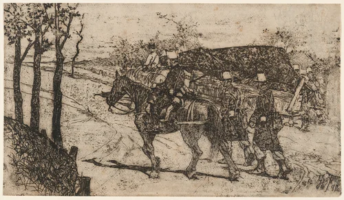 a) Artillery on Mission (recto); b) Artillery on Mission (verso) (Artiglieria da campagna) by Giovanni Fattori, print, 1888-1903
