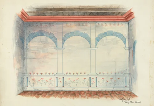 Restoration Drawing: Wall Painting by Geoffrey Holt Harry Mann Waddell, index of american design, 1939