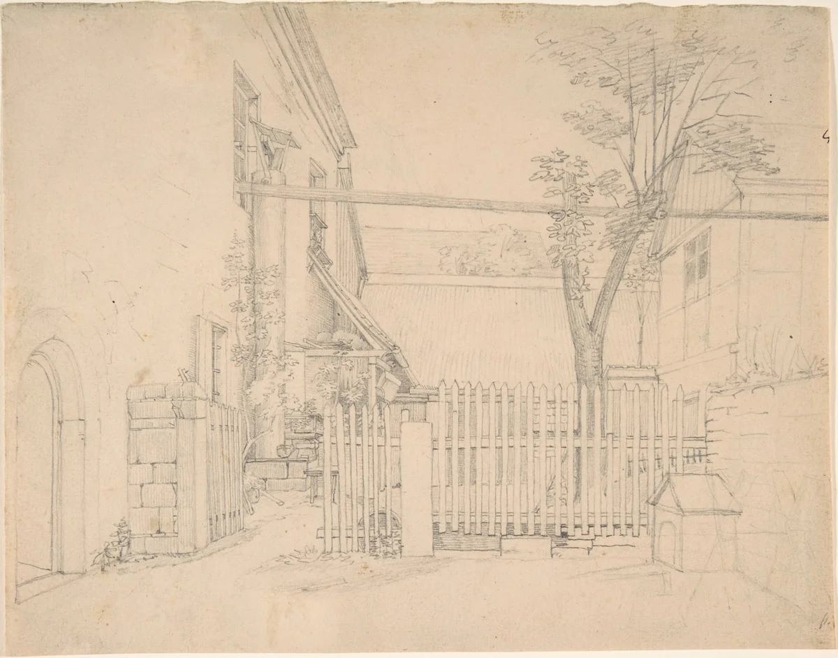 View of a Courtyard in Loschwitz (?) by August Heinrich, drawing, 1800-1822